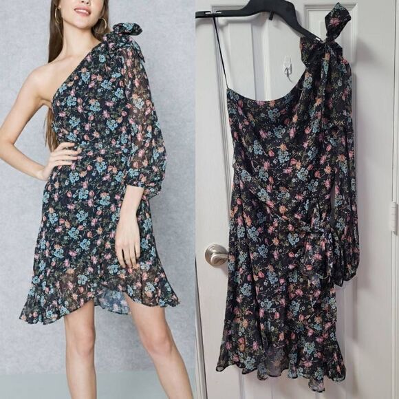 Mango Floral Print One Shoulder Dress 4 - Picture 1 of 10